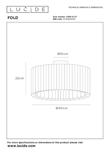 Lucide FOLD - Flush ceiling light - Ø 40 cm - 1xE27 - White - technical